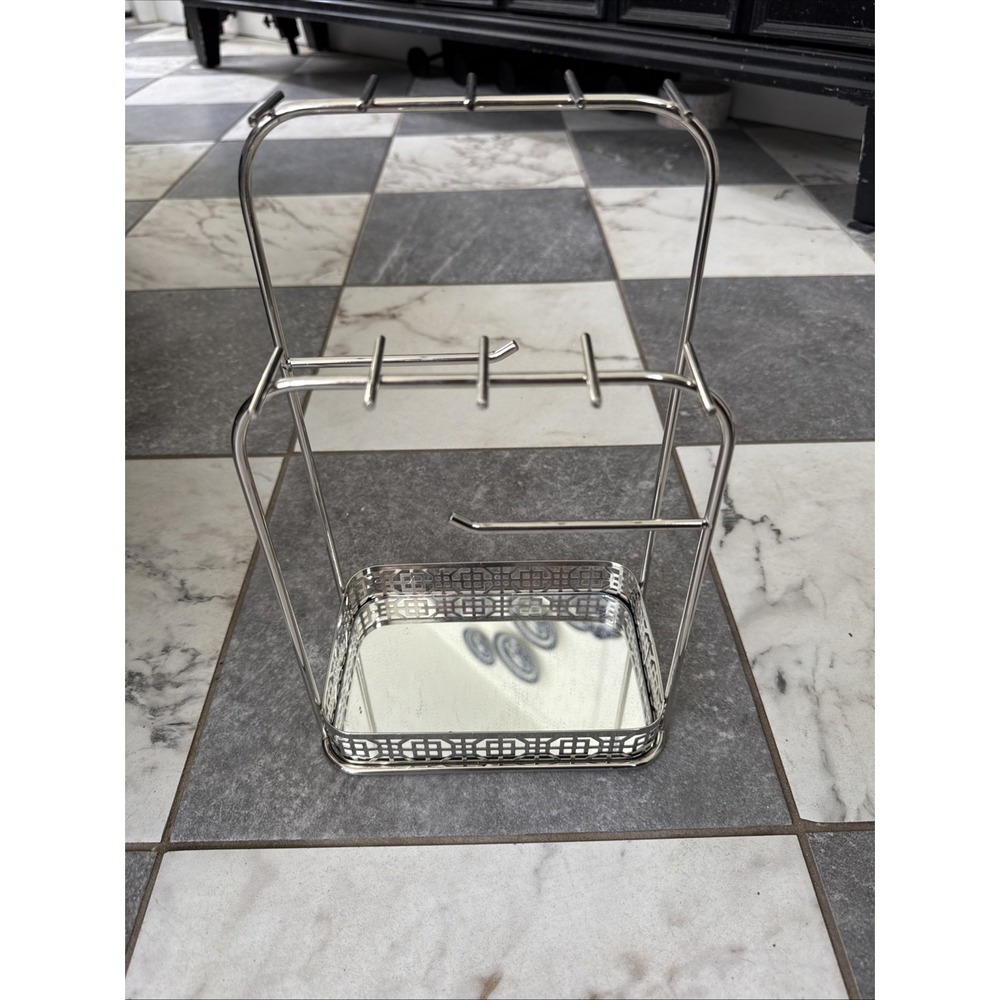 Necklace/Jewelry Stand Holder Organizer Silver W/ Mirrored Bottom 11.25" X 7"